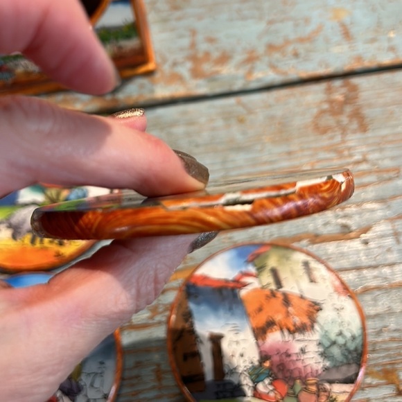 Hand Painted South American Folk Art Wooden Coasters - 6 Peru Scenes Vintage! - Picture 4 of 4